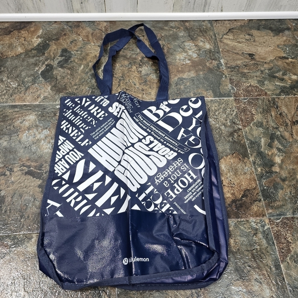 lululemon reusable shopping bag, navy blue and white